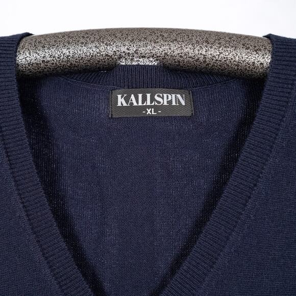 Men's Classic Wool Cashmere Pullover V-Neck Sweater Vest Size XL Blue Academia - Picture 2 of 3